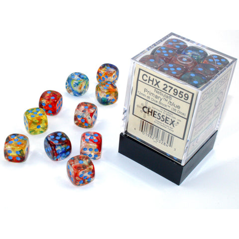 Chessex – Nebula 12mm d6 Primary /blue Luminary Dice Block (36 dice)