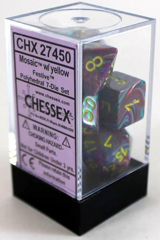 Chessex 7-Die Polyhedral Set - Festive  (Mosaic/Yellow)