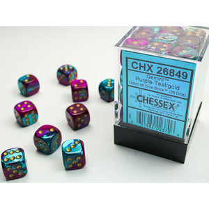 Chessex – Gemini 12mm d6 Purple-Teal/gold Dice Block (36 dice)