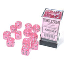 Chessex -  16mm D6 (12 Dice) Borealis Pink/Silver Luminary