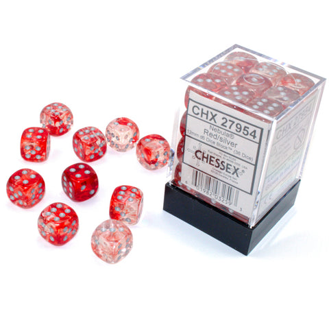 Chessex – Nebula 12mm d6 Red/silver Luminary Dice Block (36 dice)