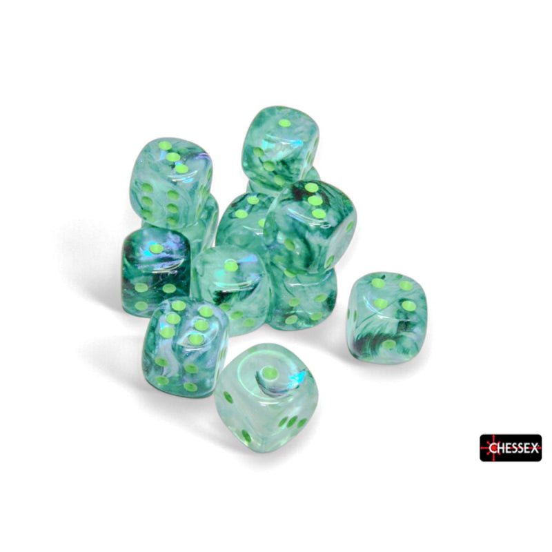 Chessex – Borealis Kelp/Light Green Luminary D6 Set of 12 (16mm)