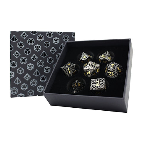 LPG Dice Set RPG - Metal Hollow Textures Black and Gold