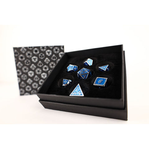 LPG Dice Set RPG - Metal Serif Blue/Silver