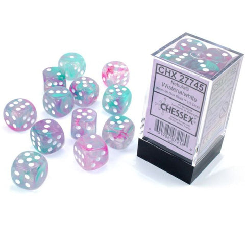 Chessex – Nebula Wisteria/White Luminary D6 Set of 12 (16mm)