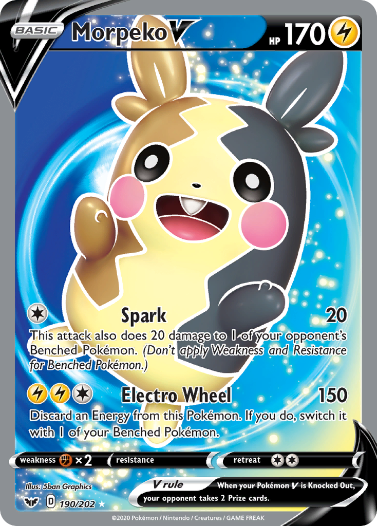 pokemon set with 202 cards Victini V 025/202 Ultra Rare Full Art Sword & Shield Card Near switch this Pokemon with 1 of your Benched Pokemon. Morpeko V (190/202) [Sword &