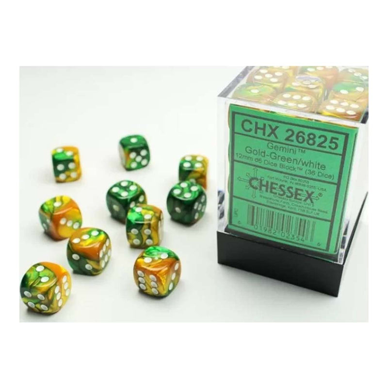Chessex - Gemini 12mm d6(36 Dice) Gold-Green/White