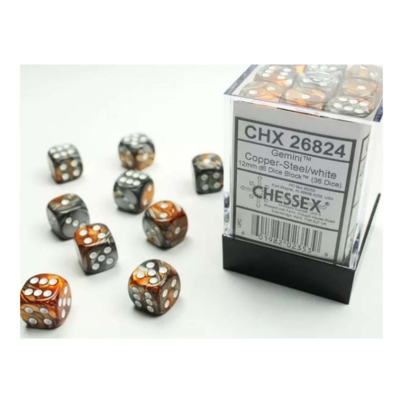 Chessex - Gemini 12mm d6(36 Dice) Copper-Steel/White