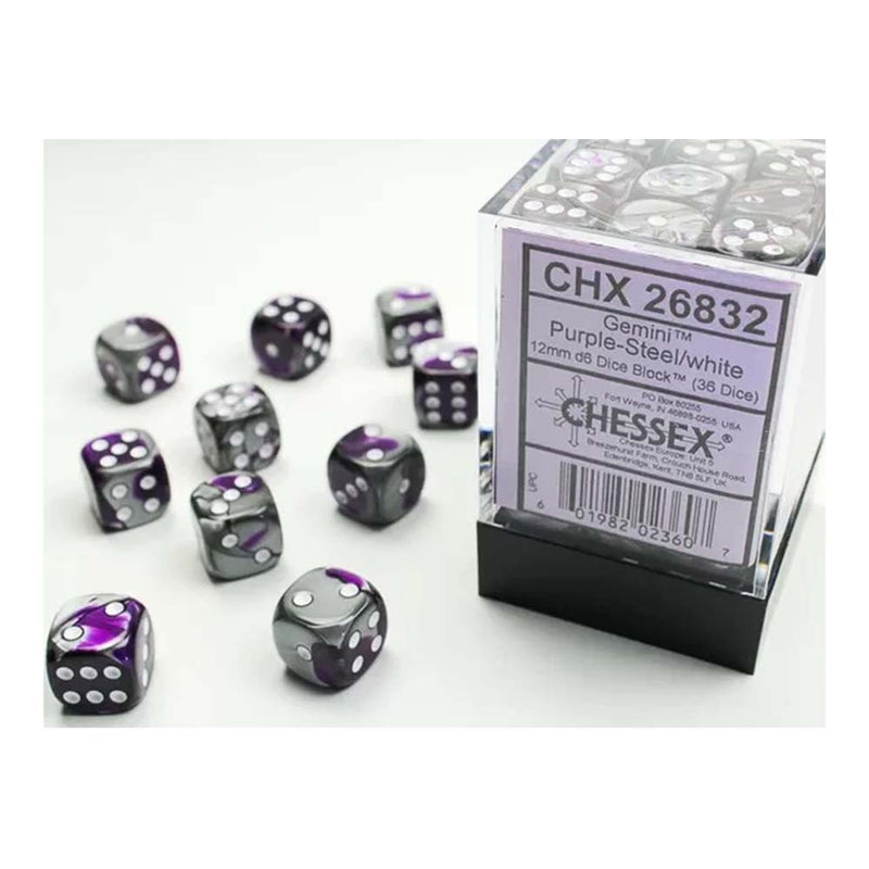 Chessex - Gemini 12mm d6(36 Dice) Purple-Steel/White