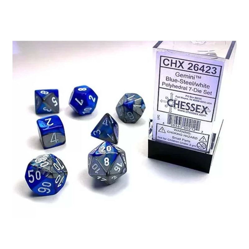 Chessex – Gemini Polyhedral Blue-Steel/White 7-Die