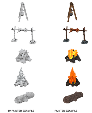 WizKids Deep Cuts Unpainted Miniatures - Camp Fire & Sitting Log