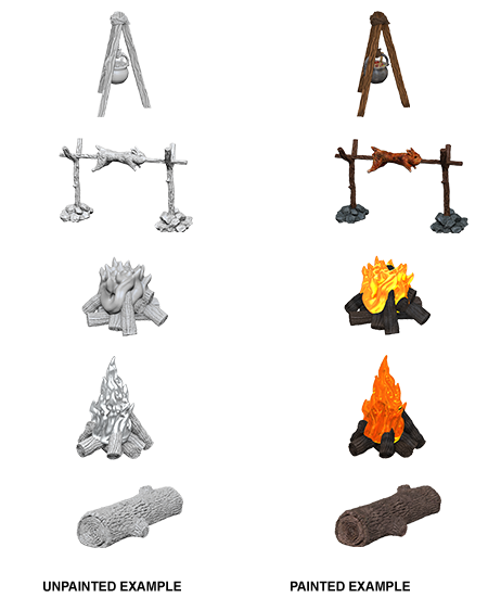 WizKids Deep Cuts Unpainted Miniatures - Camp Fire & Sitting Log