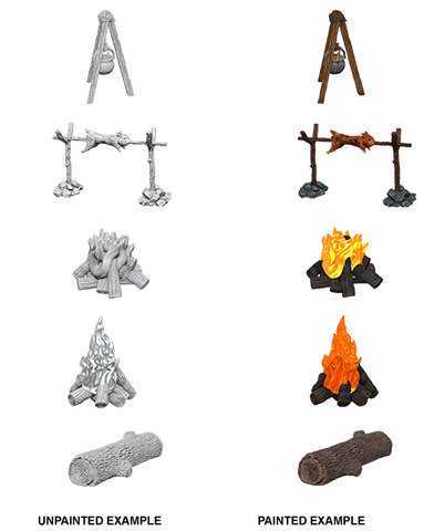 WizKids Deep Cuts Unpainted Miniatures - Camp Fire & Sitting Log