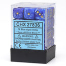 Chessex – Vortex 12mm d6 Blue/gold Dice Block (36 dice)