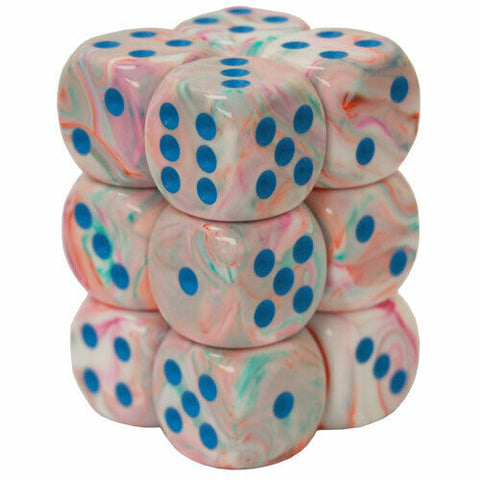 Chessex - Signature 16mm D6 (12 Dice) Festive - Pop Art/Blue