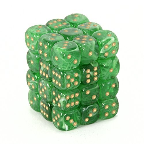 Chessex – Vortex 12mm d6 Green/gold Dice Block (36 dice)