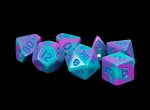 Acrylic Dice: Purple/Teal w/ Blue Numbers Poly Set