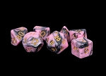 Acrylic Dice: Pink/Black w/ Gold Numbers Poly Set