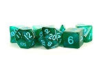 Acrylic Dice: Stardust- Green w/ Blue Numbers
