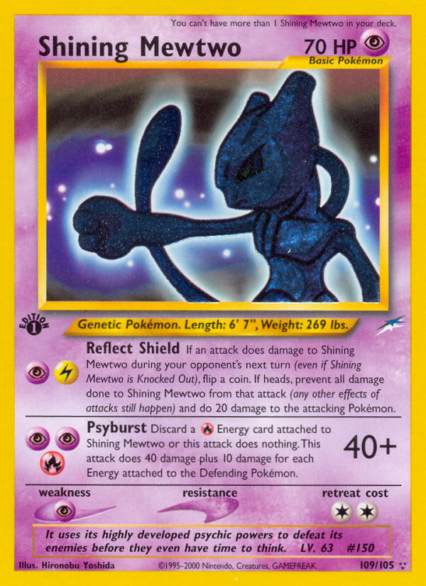 mewtwo first edition pokemon card - (10/102) - Base Set Retreat Cost PRISTINE Shining Mewtwo! 2002