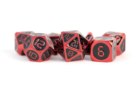 Metal Enamel Dice: Red with Black Enamel Polyhedral 7-Die Set