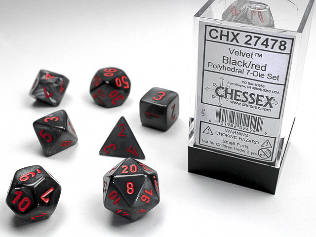 Chessex Velvet Series -  Polyhedral Black/red 7-Die Set
