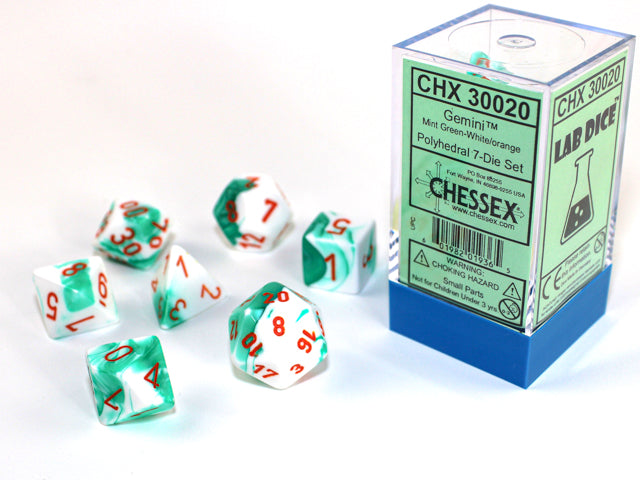 Chessex 7 Die Set - Gemini Mint Green-white/orange