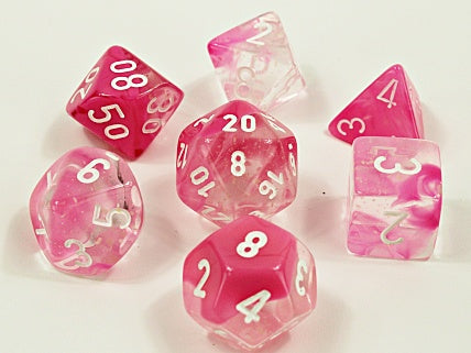 Chessex - Gemini® Polyhedral Clear-Pink/white Luminary 7-Die Set