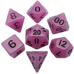 Mini Polyhedral Dice Set: Glow Purple with Black Numbers
