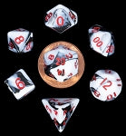 Mini Polyhedral Dice Set: Marble with Red Numbers
