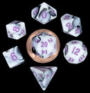 Mini Polyhedral Dice Set: Marble with Purple Numbers