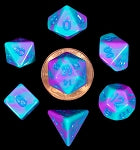 Mini Polyhedral Dice Set: Purple/Teal w/ Blue Numbers