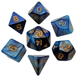 Mini Polyhedral Dice Set: Blue/Light Blue w/ Gold Numbers