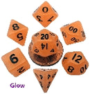 Mini Polyhedral Dice Set: Glow Orange with Black Numbers