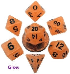 Mini Polyhedral Dice Set: Glow Orange with Black Numbers
