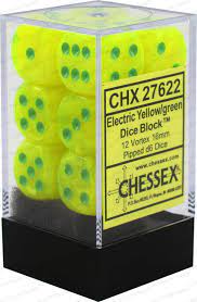 Chessex - Signature 16mm D6 (12 Dice) Vortex Electric Yellow/Green