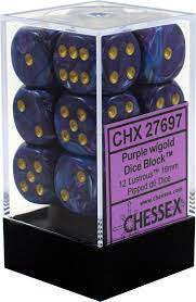 Chessex - Signature 16mm D6 (12 Dice) Lustrous Purple/Gold
