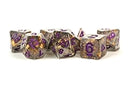 Resin Polyhedral Dice Set: Gray w/ Gold Foil, Purple Numbers