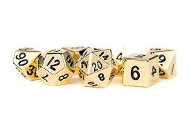 Gold with Black numbers Metal Polyhedral 7-Die Set