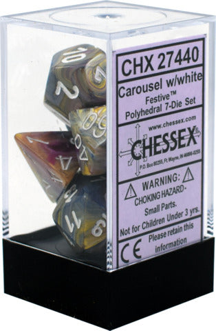 Chessex 7 Dice Set - Festive (Carousel/White)