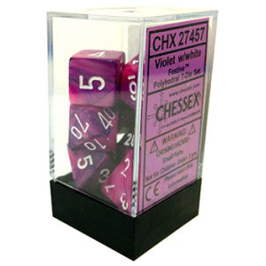 Chessex 7 Dice set - Festive (Violet/White)