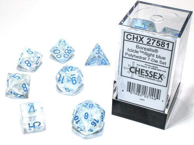 Chessex 7 Die Set - Borealis Icicle/light blue, Polyhedral 7-Die Set