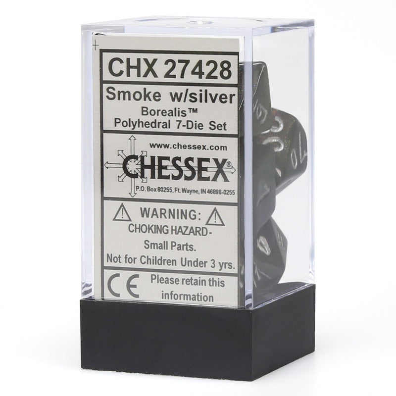 Chessex 7-Die Polyhedral Set -  Borealis (smoke/silver)