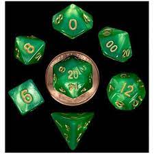 Mini Polyhedral Dice Set: Green/Light Green w/Gold Numbers
