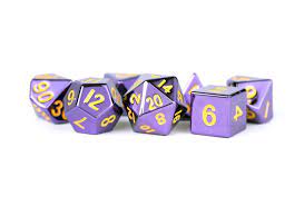 Purple with gold numbers Metal Polyhedral 7-Die Set
