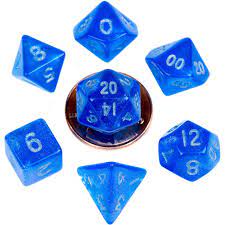 Mini Polyhedral Dice Set: Stardust Blue with Silver Numbers