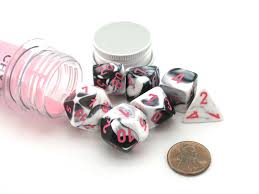 Chessex - Gemini® Polyhedral Black-White/pink 7-Die Set