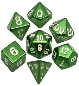 Metal Dice: Green with white Numbers 16mm Poly Set