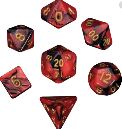 Mini Polyhedral Dice Set: Red/Black w/Gold Numbers