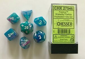 Chessex 7-Die Polyhedral Set - Festive  (Waterlily/White)